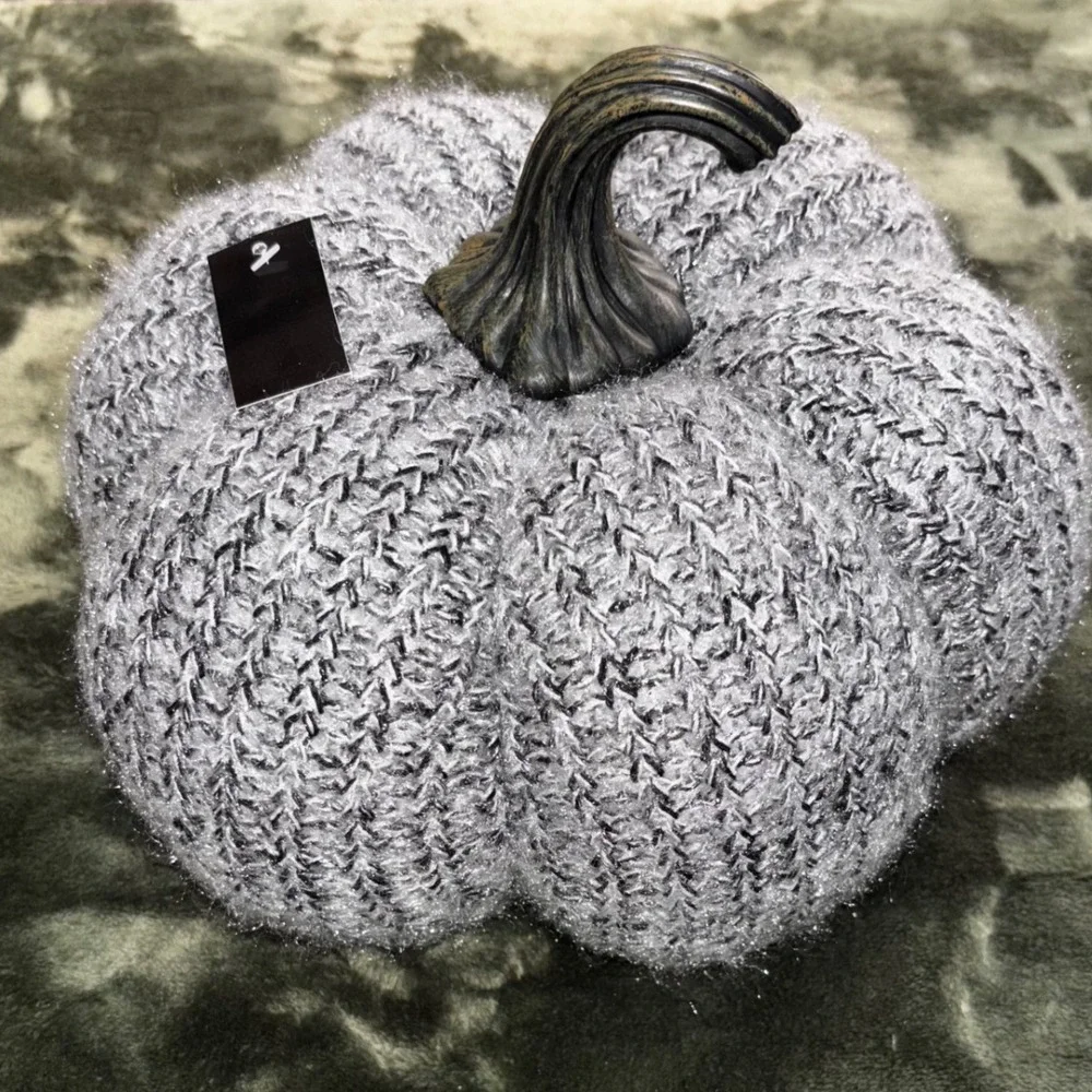 Sparkly Gray Knit Pumpkin Fall Autumn‎ Home Decor Accent Table Centerpiece